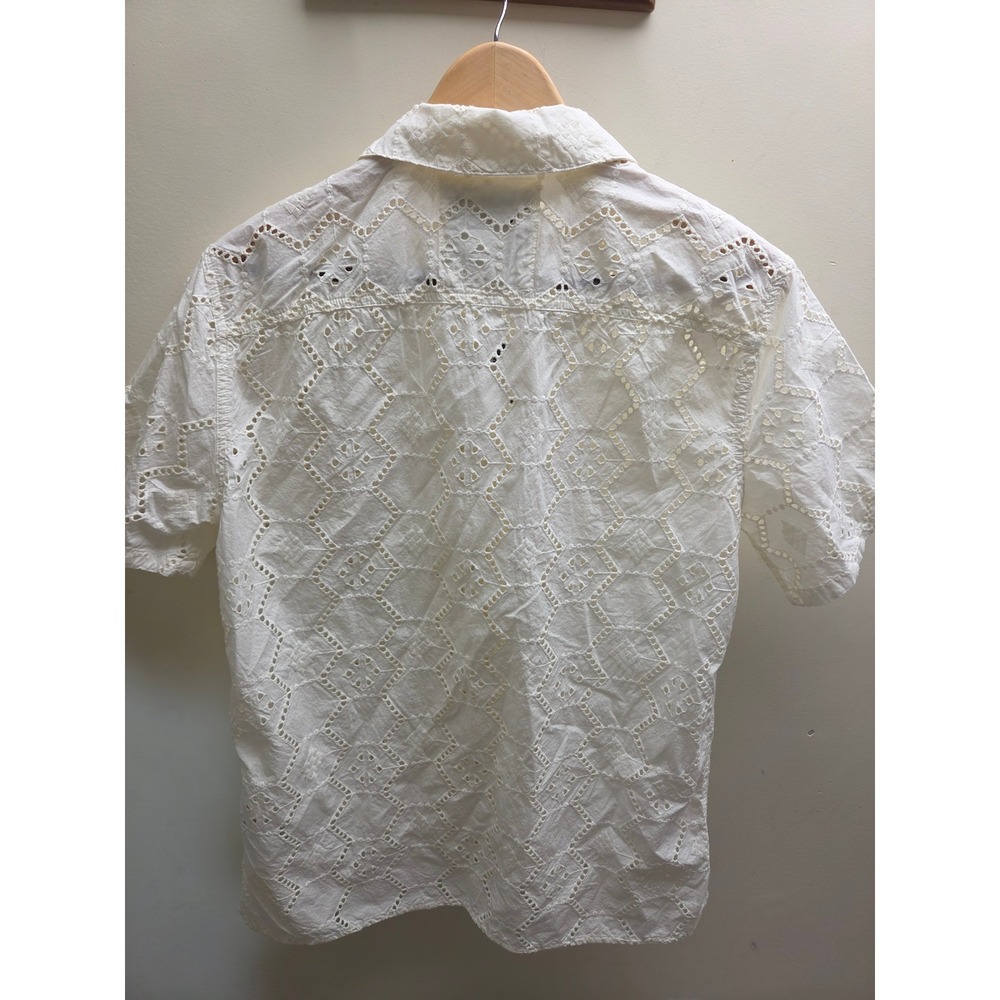 Hollister Mens Small White Eyelet Embroidered Short Sleeve Button Up Shirt New - Picture 8 of 10